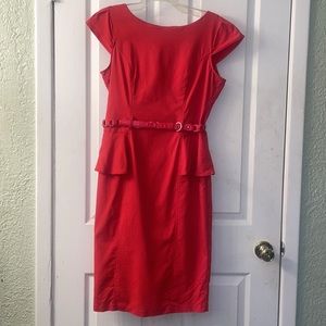 Coral peplum cap sleeve belted midi dress semi-formal size 11/12 from XOXO